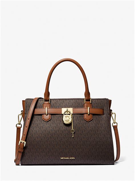 michael kors hamilton medium logo satchel vanilla|Hamilton medium leather satchel.